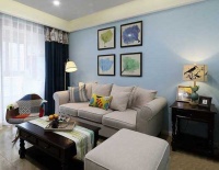 清爽蓝调美式客厅沙发背景墙设计