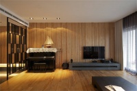 美式客厅原木电视背景墙设计