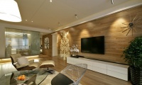 家装客厅简约原木电视背景墙设计