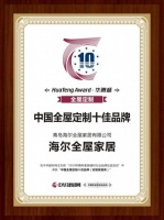 海尔全屋家居荣获2019中国全屋定制十佳品牌