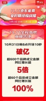 京东11.11焕新家热潮高涨 超600个家具品牌增长超5倍、超60个细分品类增长超100%