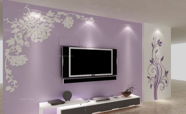 硅藻泥电视背景墙紫色效果图